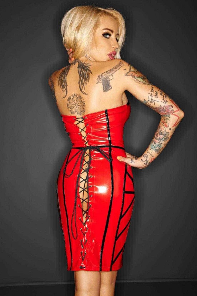 Noir Handmade Red Dress with Black Bands at Cloud Climax