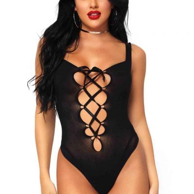 Leg AvenueOpaque lace up thong teddy