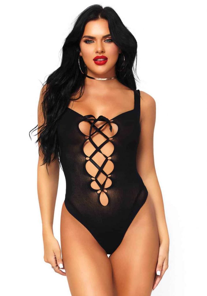 Leg AvenueOpaque lace up thong teddy