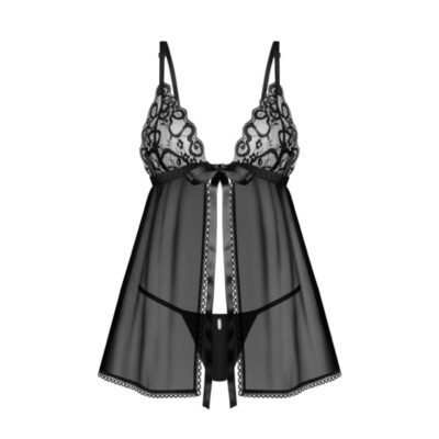 Obsessive - Blomentis babydoll & thong Black XS/S