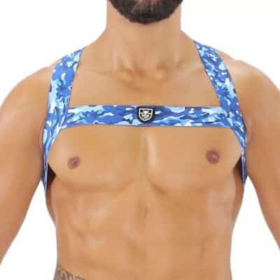 Fetish Elastic Harness Blue Camouflage - Size : XS/S