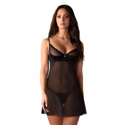 Obsessive - Stelisa Chemise & Thong Black 2XL/3XL