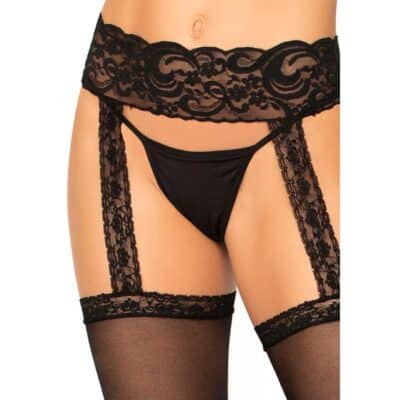 Sheer Thigh Highs with Lace Garter Belt Black OS