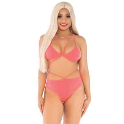 Cage Strap Bra Top and Brazilian Briefs Coral OS