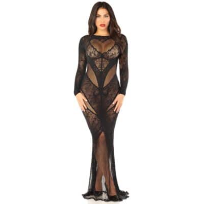 Lace and Net Bodycon Gown Black OS
