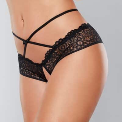 Crayzee Crotchless Panty With Criss Cross Waist Straps Black