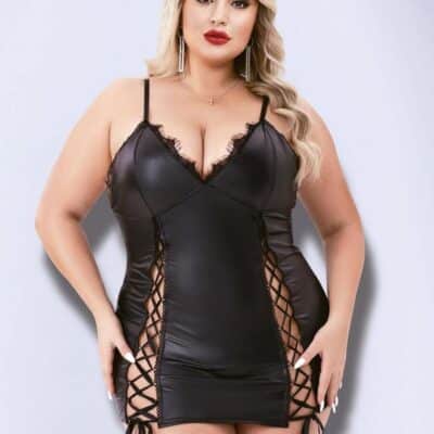 Baci Lace Up Wetlook Mini Dress Black Queen Size