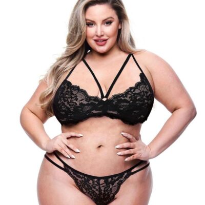 Baci 2 Piece Eco Strappy Bra & Panty Set Black Queen Size
