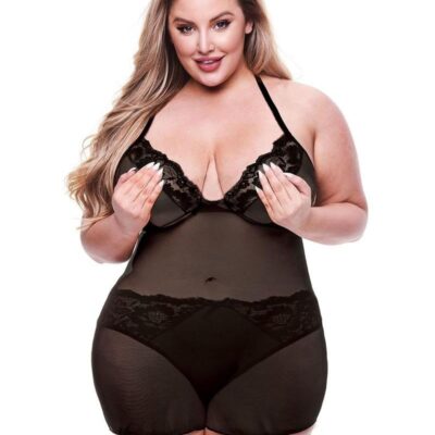 Baci 2 Piece Eco Chemise & Panty Set Black Queen Size