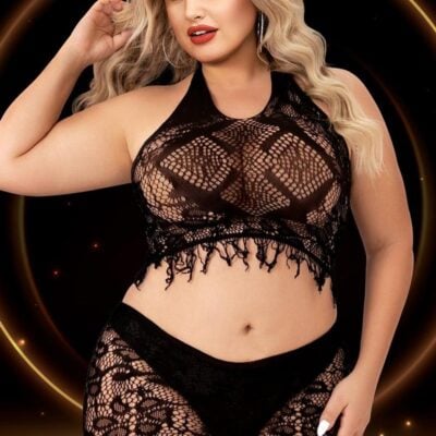 2pc Crop Top & Skirt Set Black Q