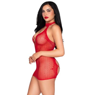 Dotted Halter Mini Dress Red