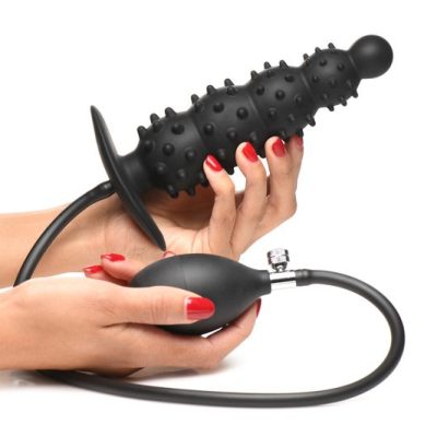 Master Series - Ribbed Inflatable Anal Plug - Black