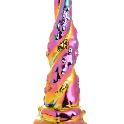 XR Brands - Enchanting Rainbow Glass Dildo - Yellow & Pink