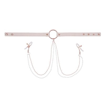 Sportsheets – S&M Peaches ‘n CreaMe Collar with Nipple Clamps – Cream