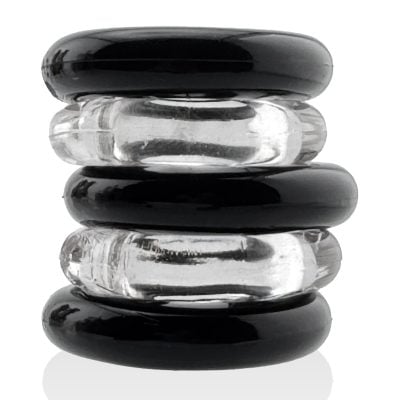 Oxballs Jacker 5 Stack Super Strong Cockrings Clear/Black