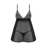 Obsessive - Blomentis babydoll & thong Black XL/2XL